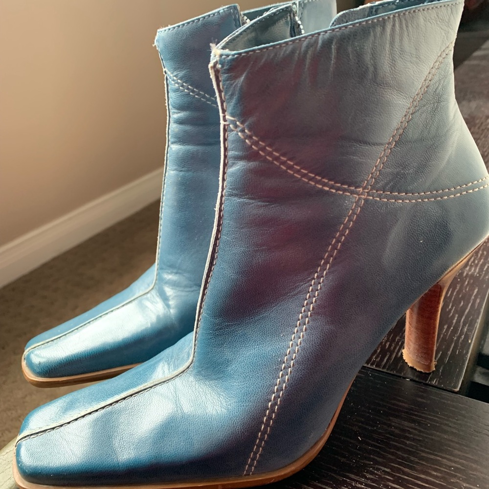 Beautiful blue leather ankle booties